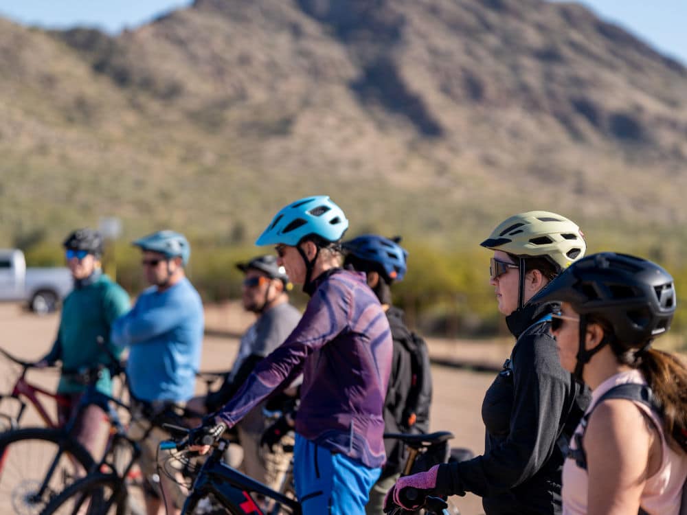 mountain biking group getting ready to ride